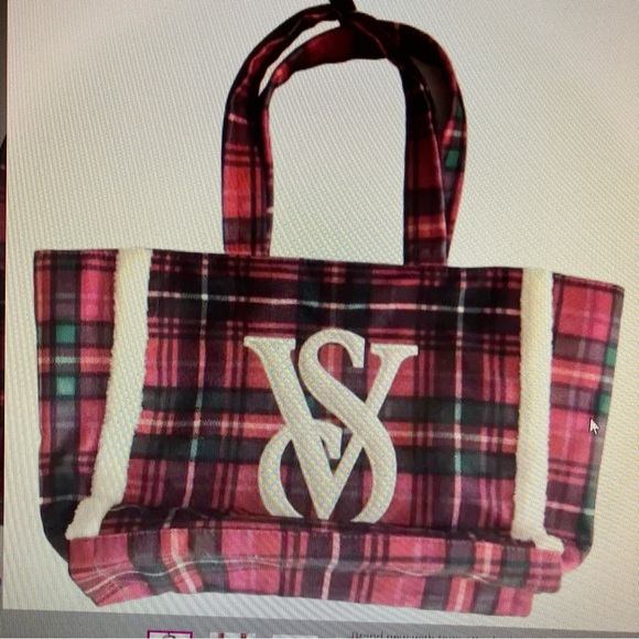 Victoria's Secret Tartan Plaid Holiday Tote w/ Faux Fur Sherpa Trip Large Tote - Picture 1 of 5